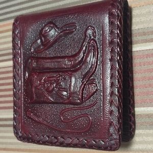 Handmade genuine leather cowboy themed Mexican wallet